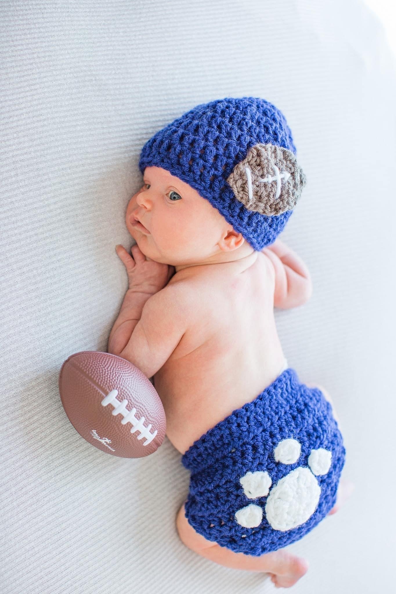 Navy and White Paw Print Hat and Diaper Cover Set