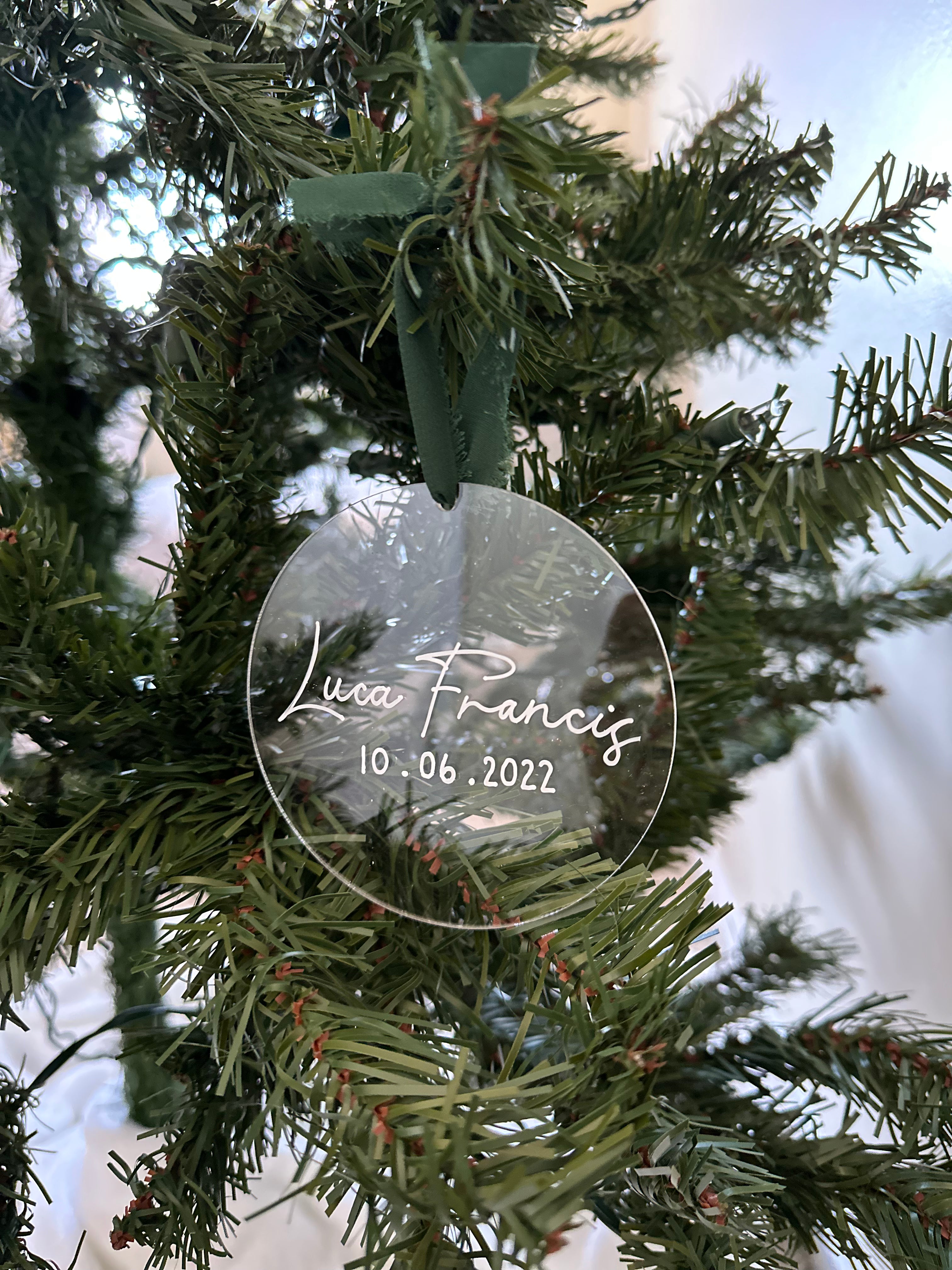 Personalized Name and Birthdate Christmas Acrylic Christmas Ornament