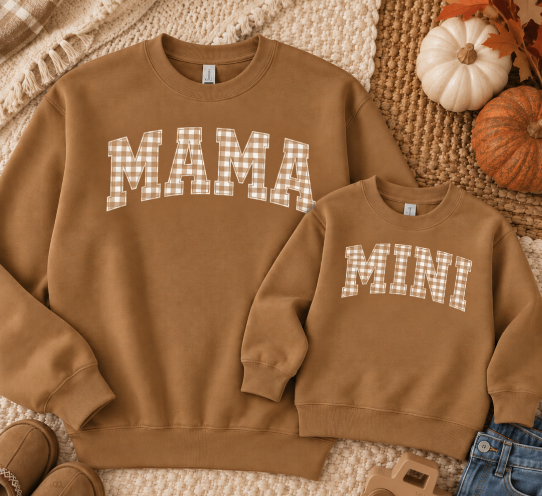 Mama & Mini Sweatshirts | Matching Mama and Mini Outfits | Autumn Brown Crewnecks | Mom Child Matching Sweatshirts