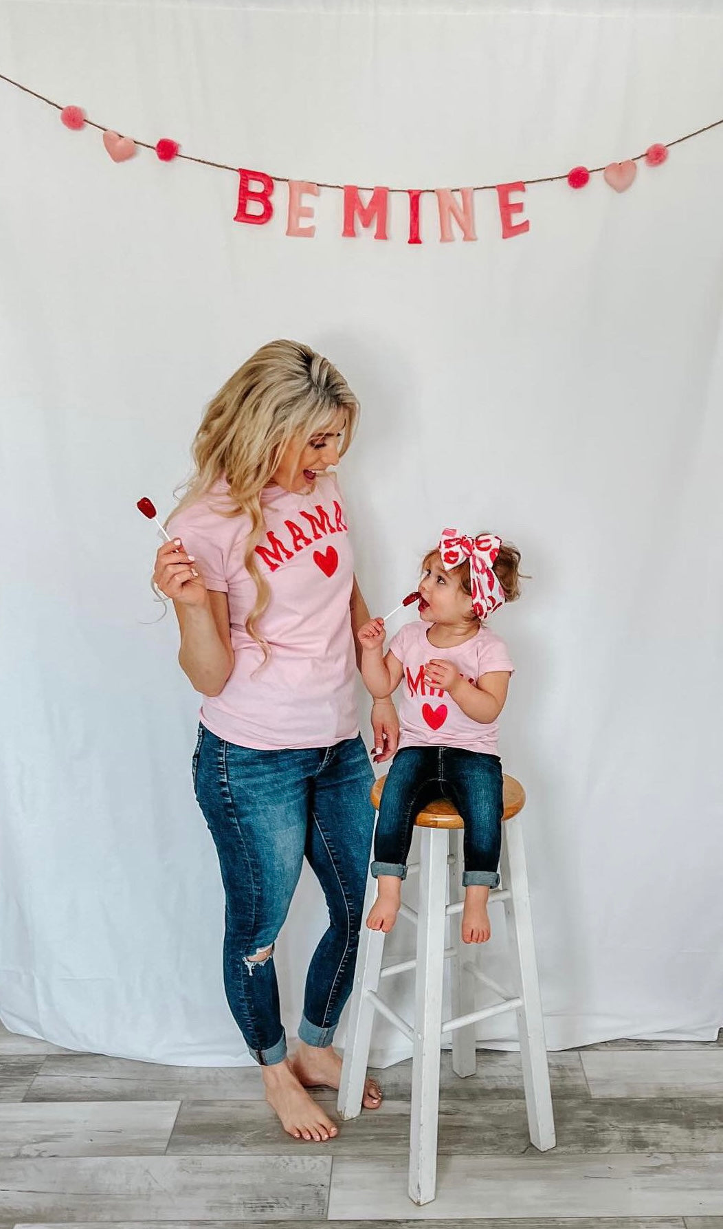 Mama and Mini Matching Light Pink and Red Valentines Day T-Shirt Set