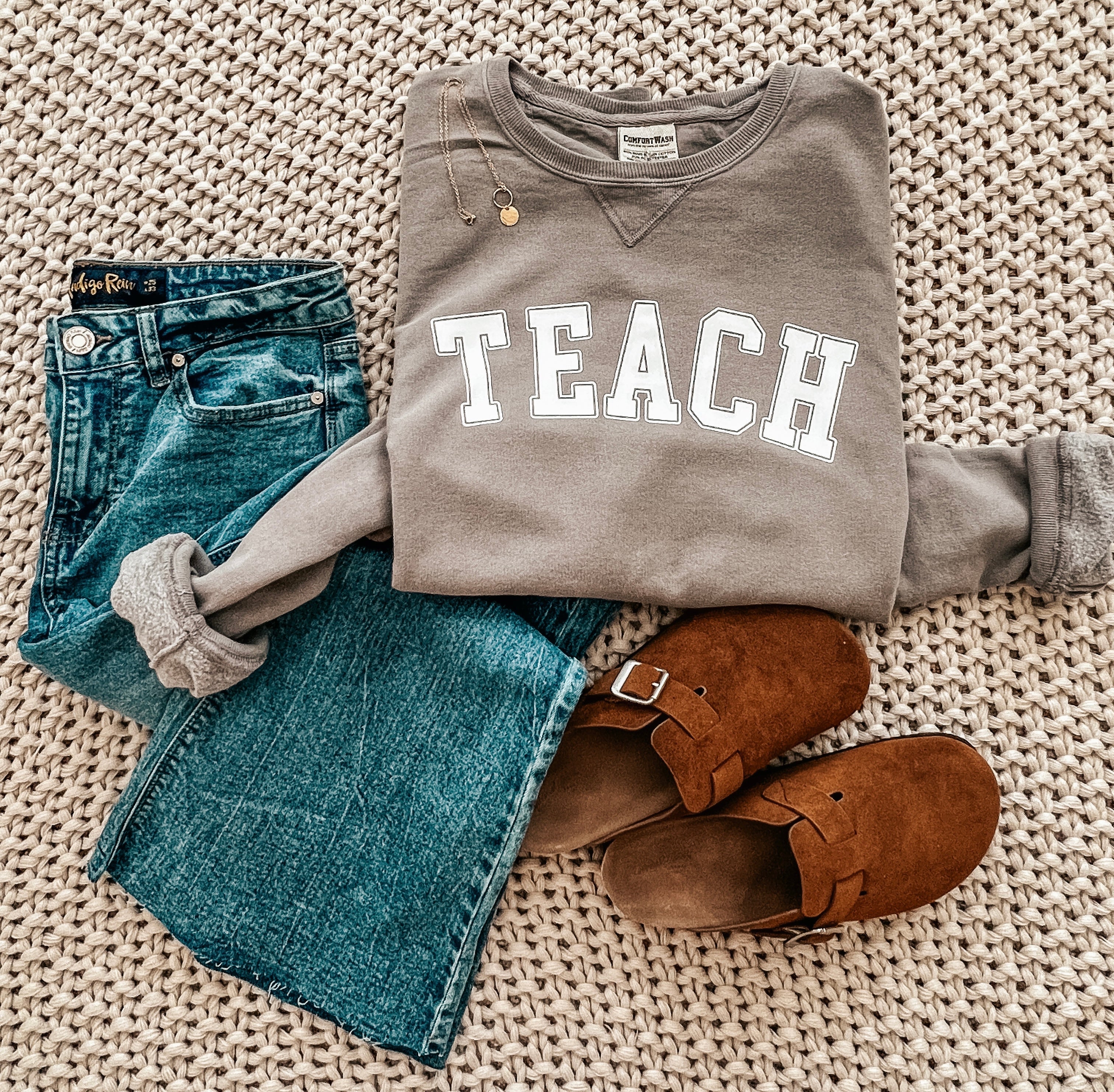 Concrete Color Comfy Teach Crewneck Sweatshirt