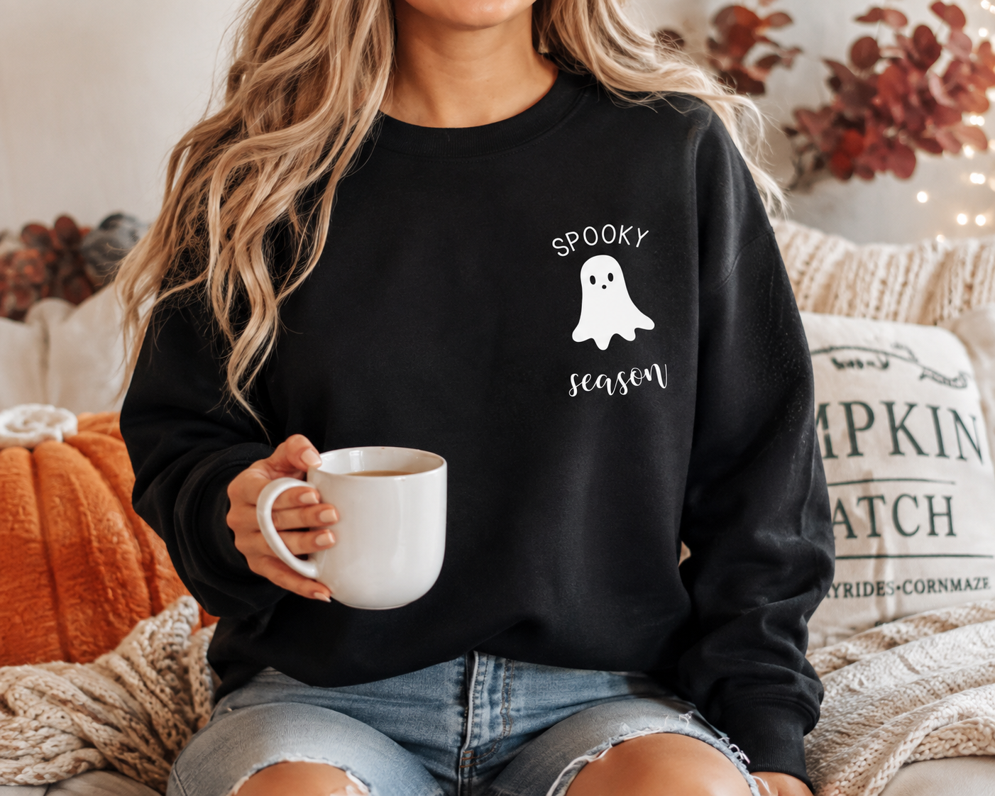 Spooky Season Ghost Halloween Black Crewneck