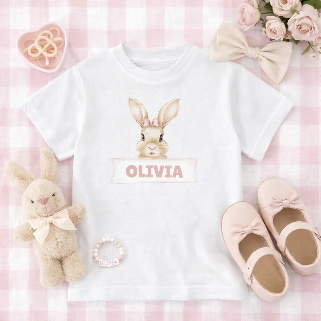 Personalized Bunny Girl Shirt | Custom Name Toddler Shirt | Easter Girl Outfit | Bunny Shirt with Name | Spring Kids Shirt