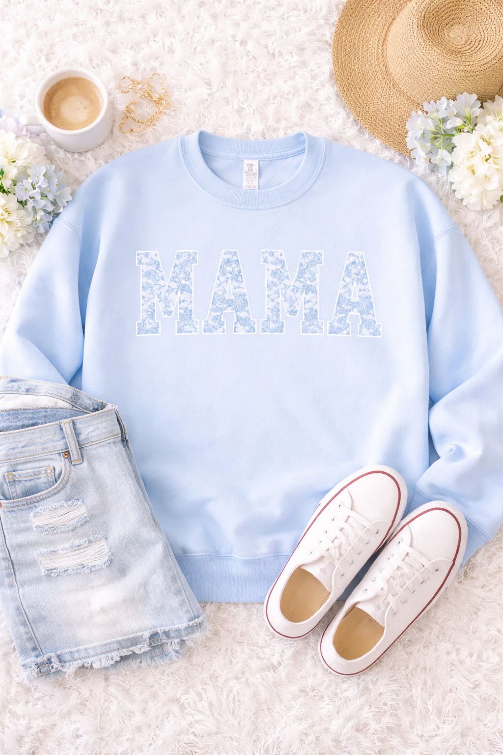 Mama Light Blue Pastel Floral Crewneck | Floral Mama Sweatshirt | Trendy Mom Crewneck | Cozy Mama Pullover | Mother’s Day Gift