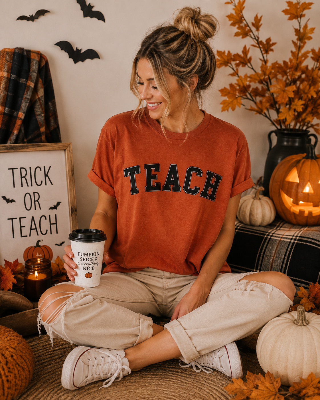 Burnt Orange Teach Teacher T-Shirt