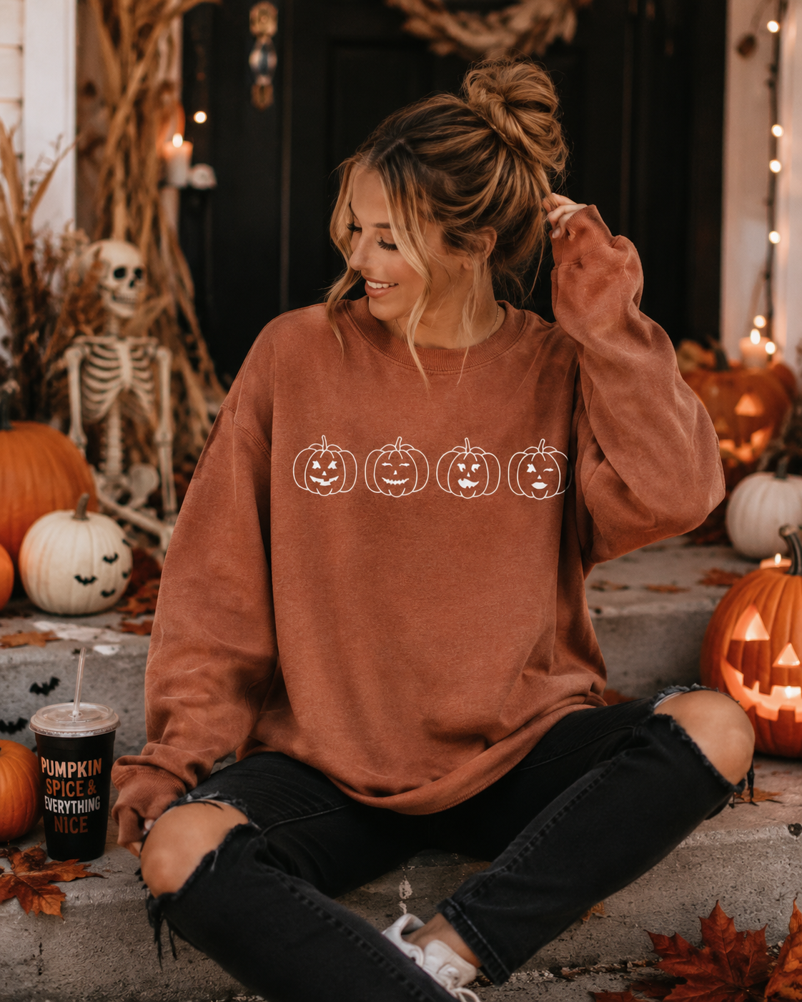 Jack-O-Lantern Halloween Comfy Burnt Orange Comfort Colors Crewneck