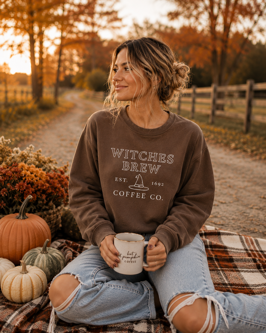 Witches Brew Coffee Co Halloween Brown Crewneck