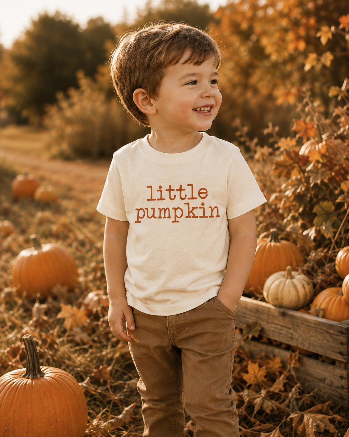 Little Pumpkin Burnt Natural Fall Shirt for Kids