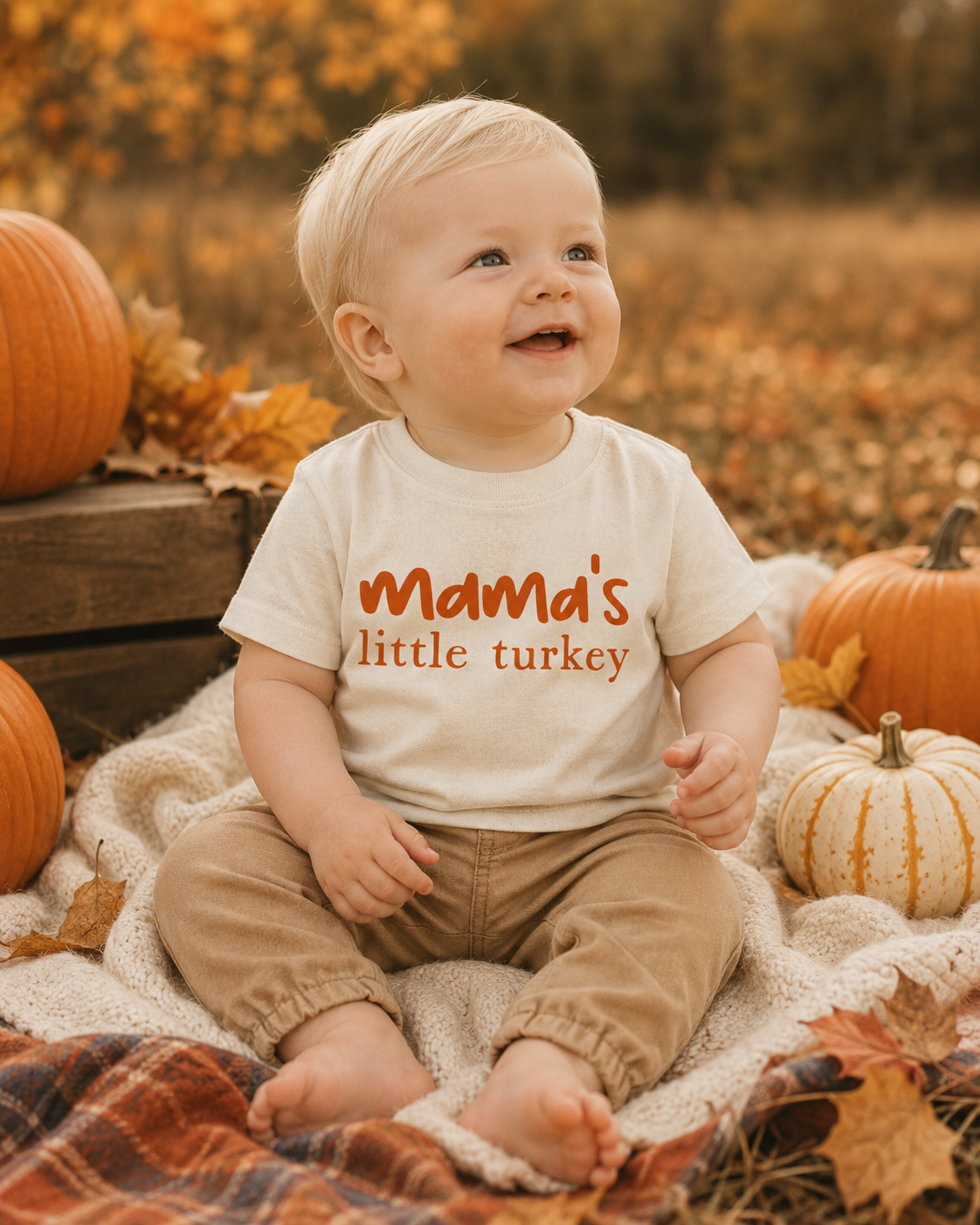 Mama's Little Turkey Neutral Fall Outfit – Cute Thanksgiving Outfit for Kids