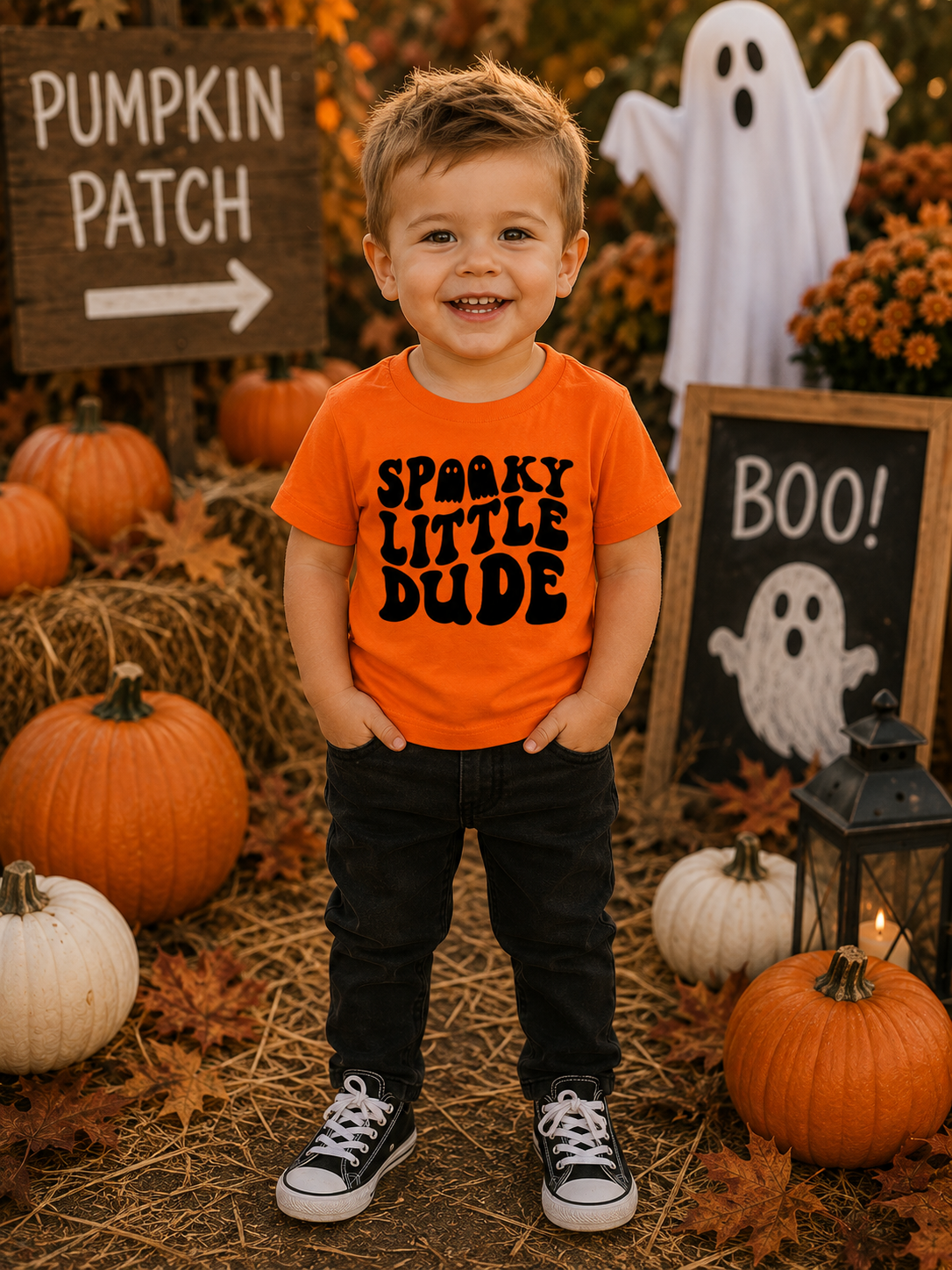 Spooky Little Dude Halloween Shirt | Orange Halloween Shirt for Boys | Toddler Halloween Outfit | Cute Halloween Kids Shirt