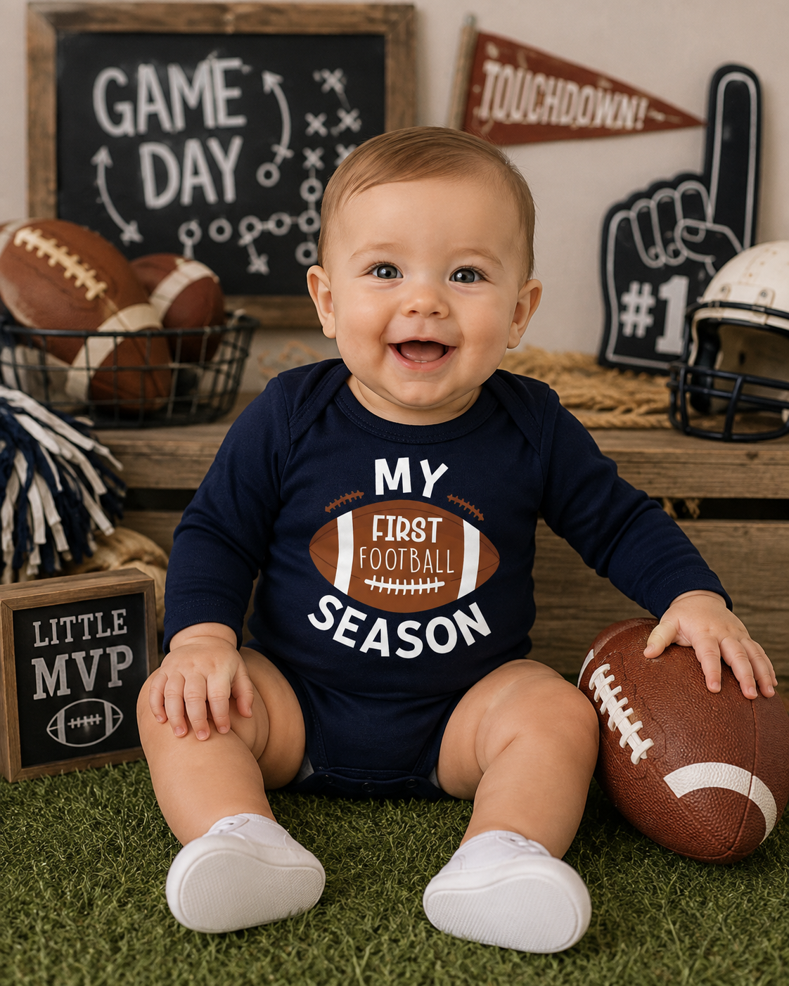 My First Football Season Navy Blue Bodysuit for Babies