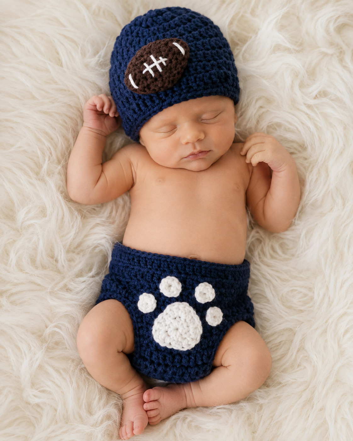 Navy and White Paw Print Hat and Diaper Cover Set