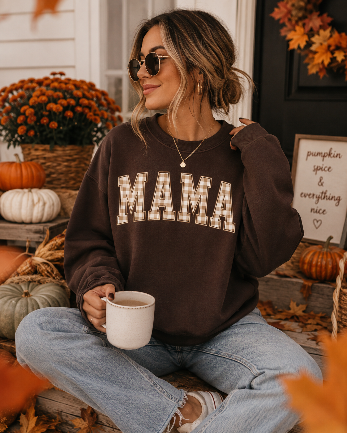 Mama Plaid Sweatshirt | Fall Mama Sweatshirt | Thanksgiving Mom Shirt | Cozy Autumn Pullover | Neutral Mama Crewneck