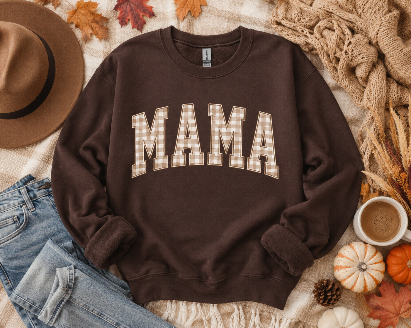 Mama Plaid Sweatshirt | Fall Mama Sweatshirt | Thanksgiving Mom Shirt | Cozy Autumn Pullover | Neutral Mama Crewneck