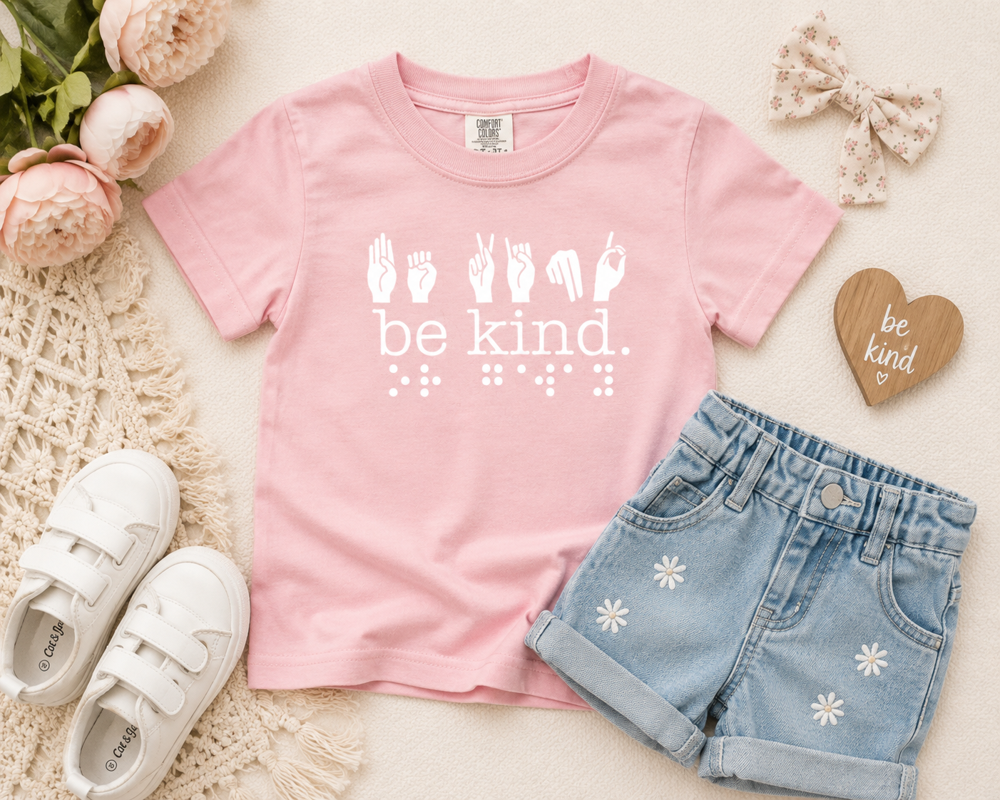Be Kind Kids Pink Shirt | ASL Be Kind Shirt | Sign Language Kids Tee | Inclusive Kids Shirt