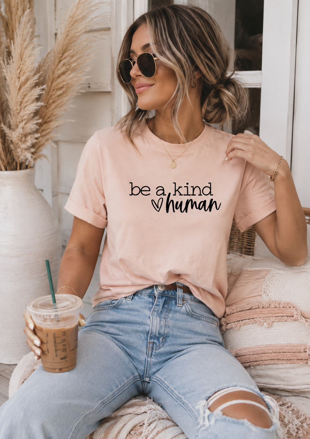 Be A Kind Human Peach T-Shirt