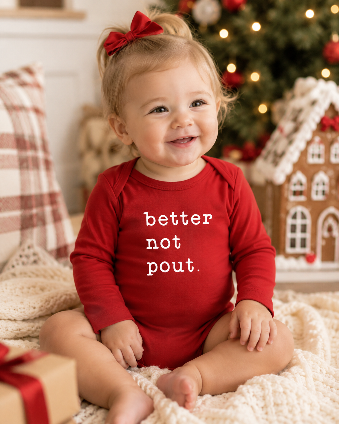 Better Not Pout Red Vintage Red Christmas Shirt for Kids