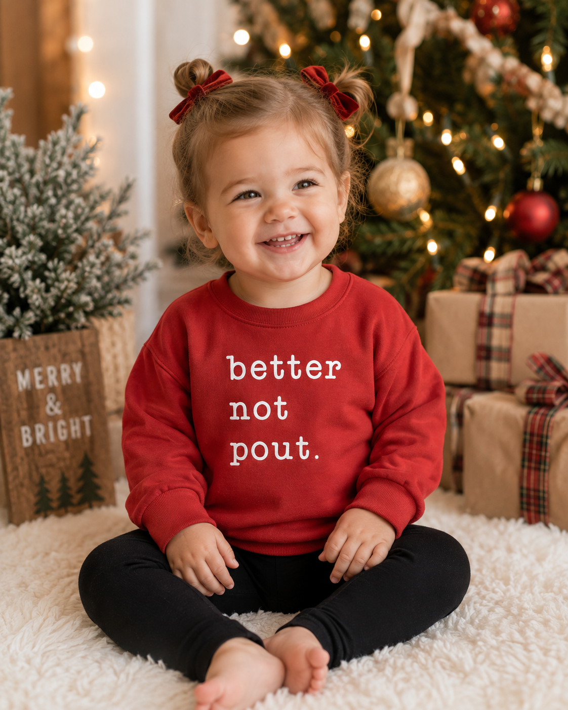 Better Not Pout Red Vintage Christmas Fleece Crewneck for Kids – Cute Holiday Sweatshirt