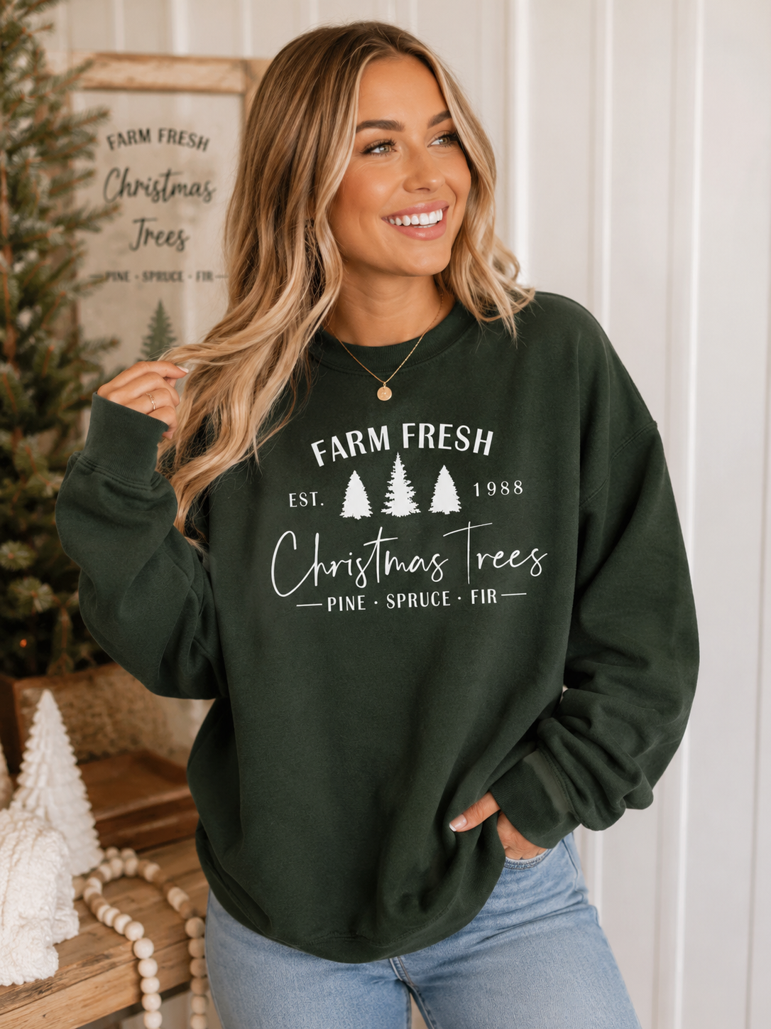 Farm Fresh Christmas Trees Sweatshirt, Christmas Tree Farm Crewneck, Cozy Holiday Sweatshirt, Christmas Graphic Pullover