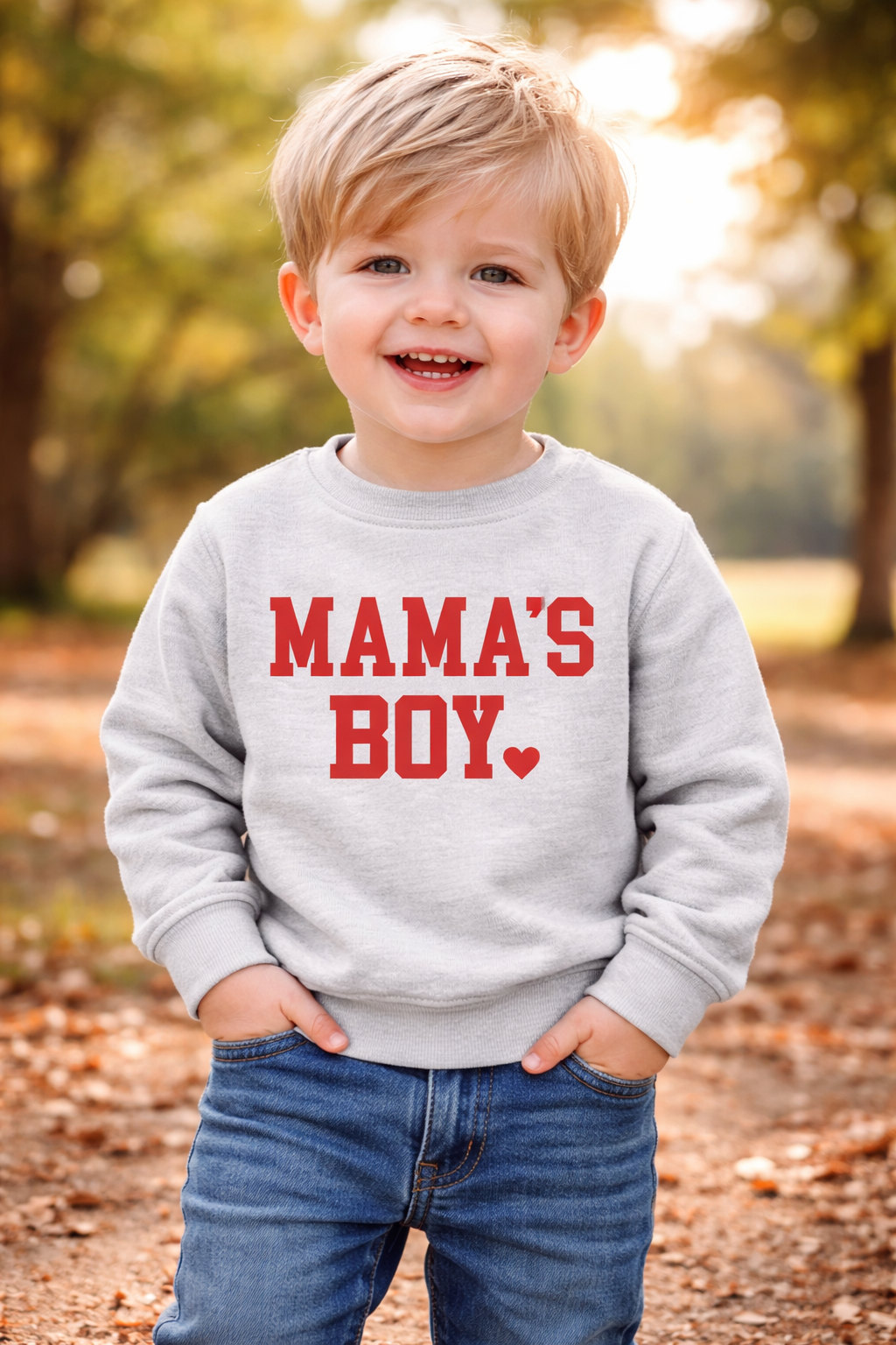 Mama's Boy Grey Valentines Day Crewneck Sweatshirt