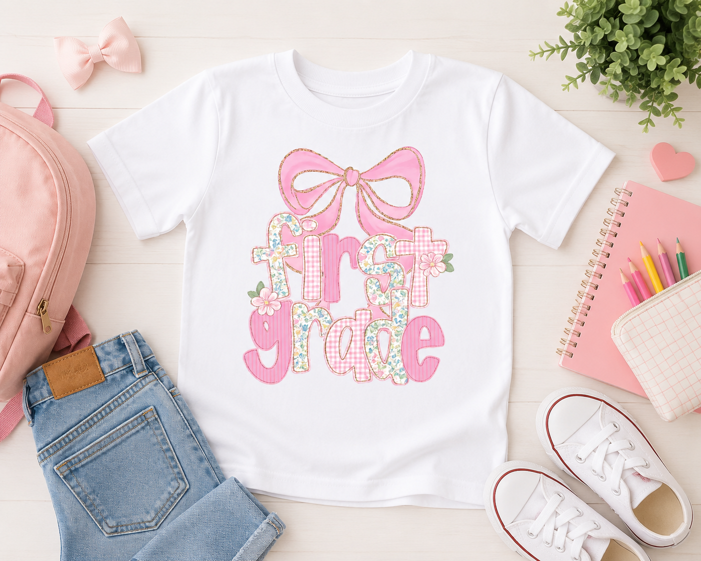 First Grade Shirt for Girls | Back to School Bow Shirt | First Grade Floral Shirt | Cute First Day of School Tee | Teacher Approved Outfit