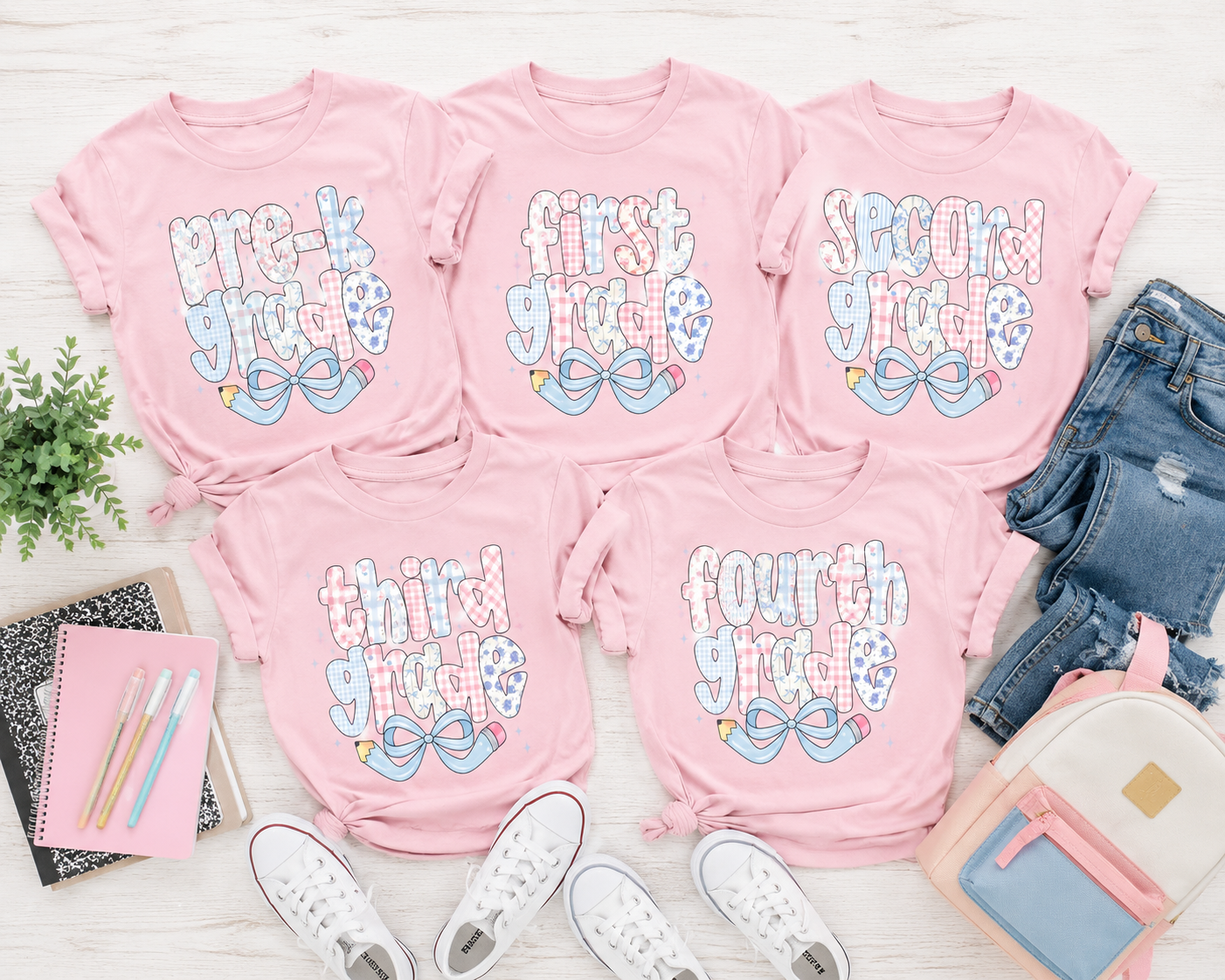 Back to School Light Pink Shirt for Girls | First Day of School Outfit | Floral Bow Shirt | Cute Girls School Tee