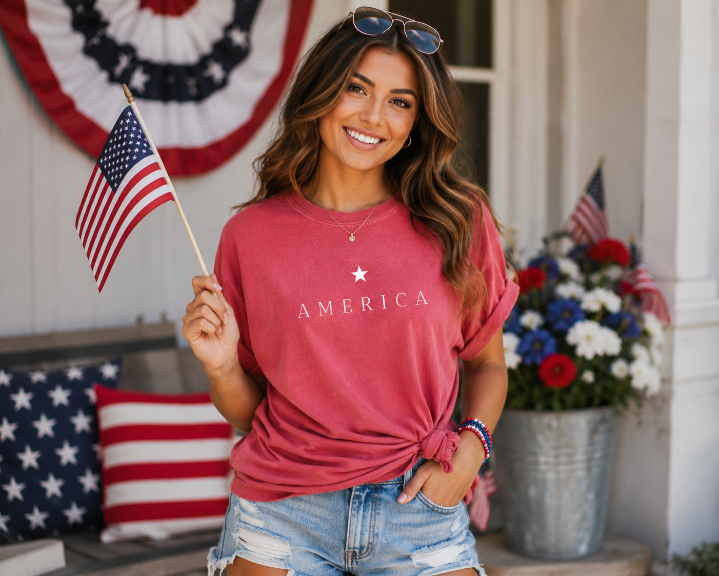 America Graphic Tee, Minimal Patriotic Shirt, Americana Shirt, Red Comfort Colors Tee, July 4th Outfit