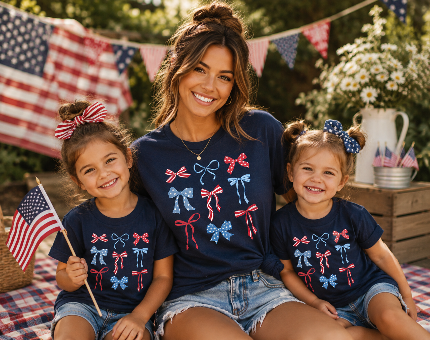 Patriotic Bow Family Shirts, Fourth of July Matching Outfits, Americana Mommy and Me Shirts, USA Bows Tee