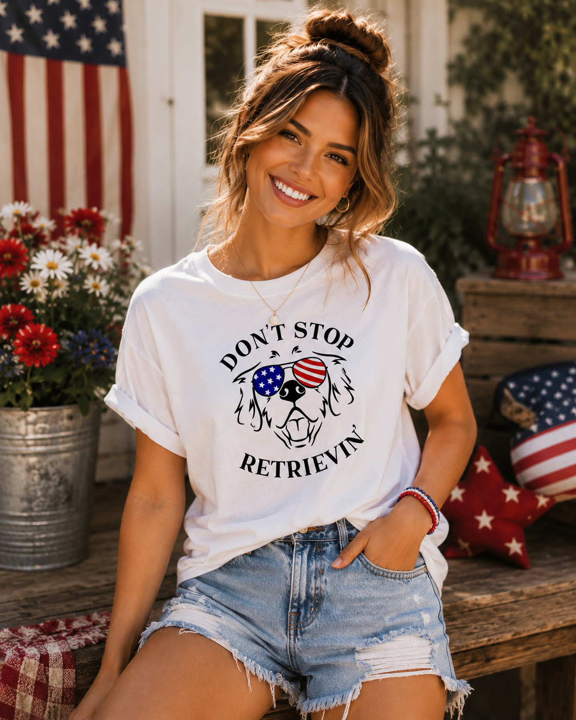 Don’t Stop Retrievin Shirt, Patriotic Dog Shirt, Fourth of July Dog Lover Tee, Golden Retriever Patriotic Shirt