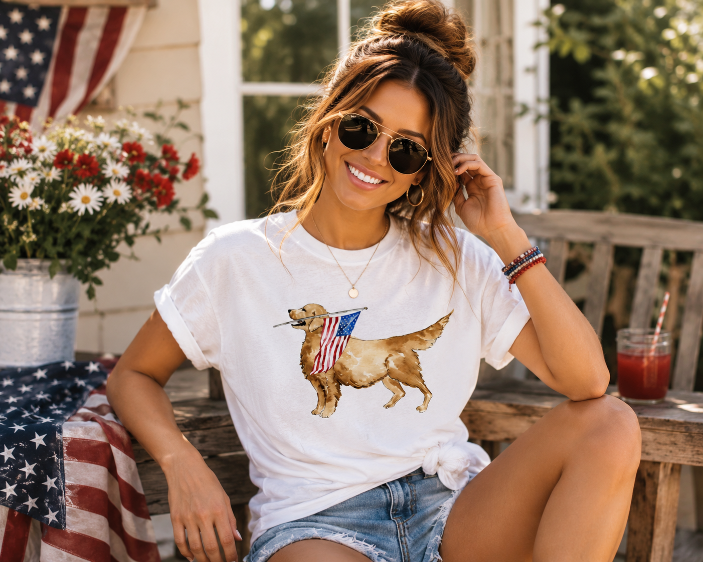 Patriotic Golden Retriever Shirt, Fourth of July Dog Shirt, Americana Dog Lover Tee, USA Puppy Graphic Shirt
