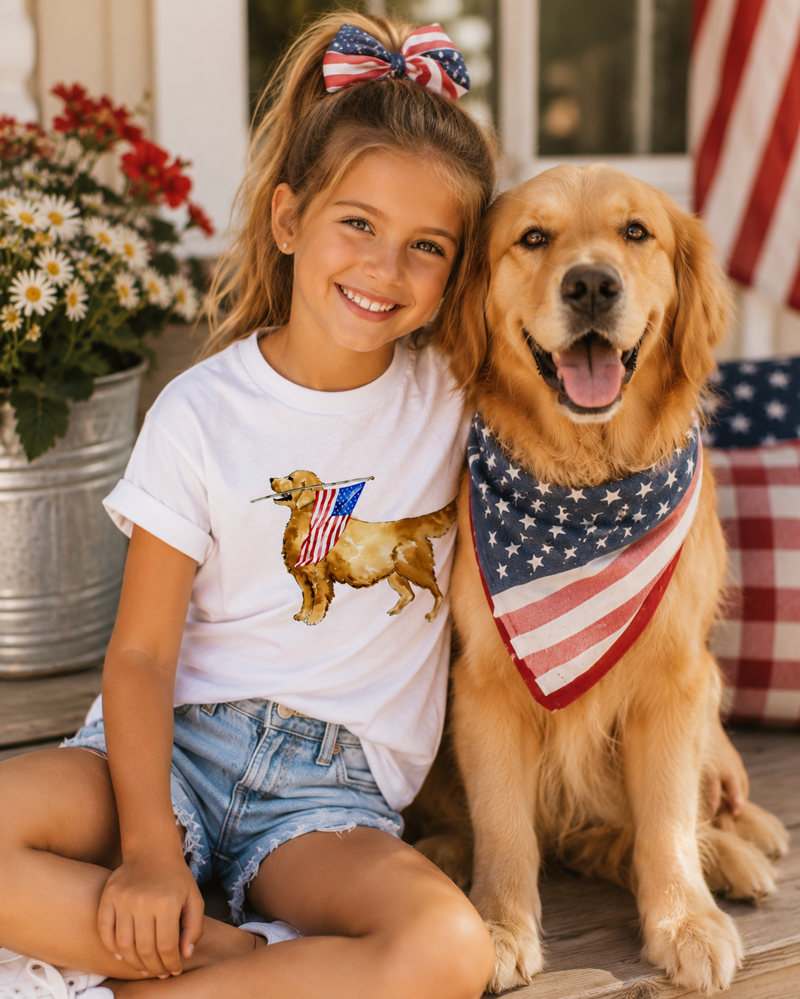 Patriotic Golden Retriever Shirt, Fourth of July Dog Shirt, Americana Dog Lover Tee, USA Puppy Graphic Shirt