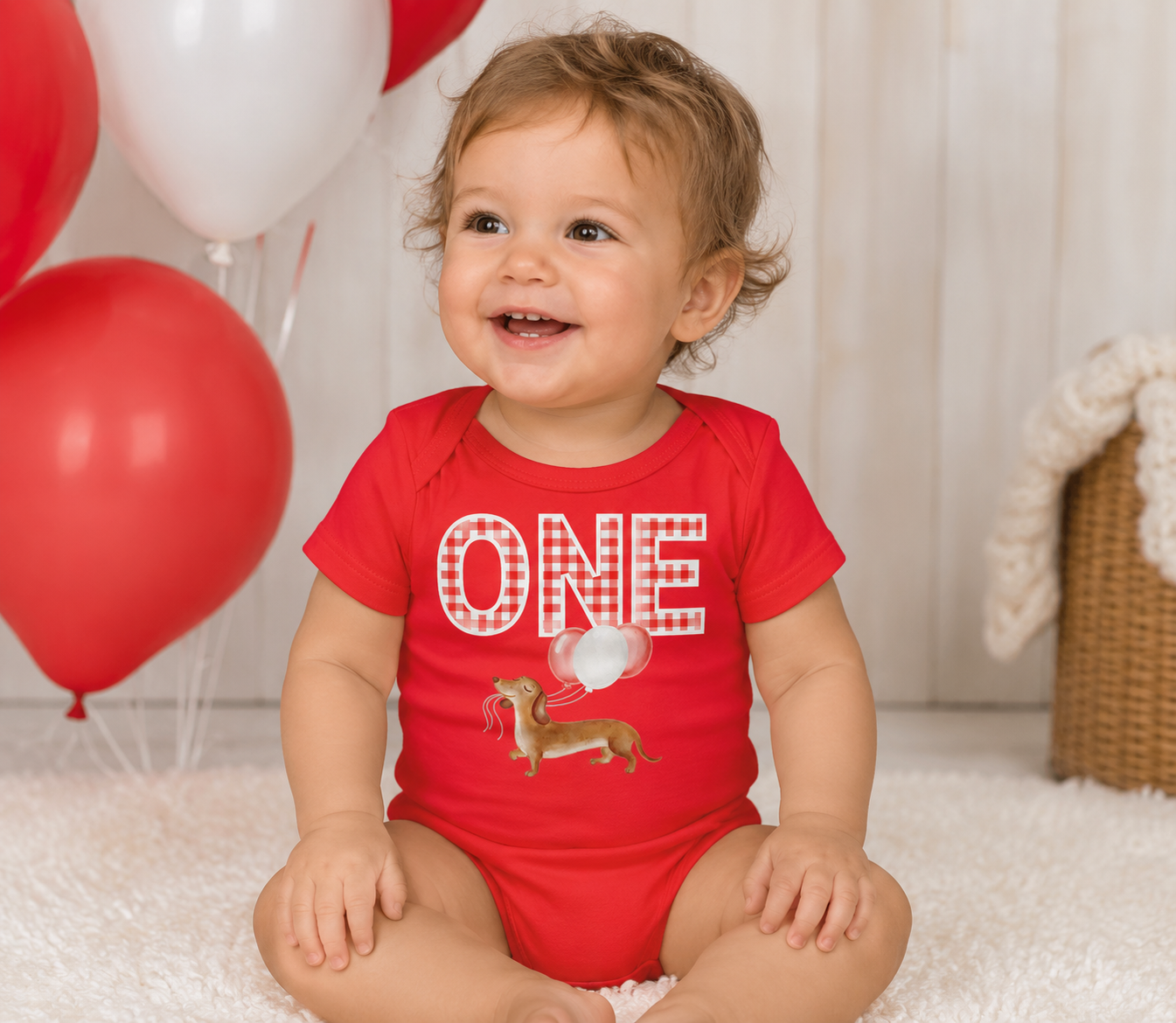 First Birthday Puppy Onesie, Dachshund First Birthday Outfit, Puppy Party Birthday Bodysuit, ONE Birthday Onesie, A Weenie Bit Older Outfit