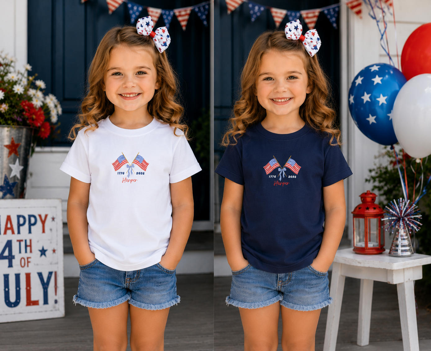Personalized Fourth of July Shirt for Girls, Custom Patriotic Kids Tee, Americana Flag Shirt with Name