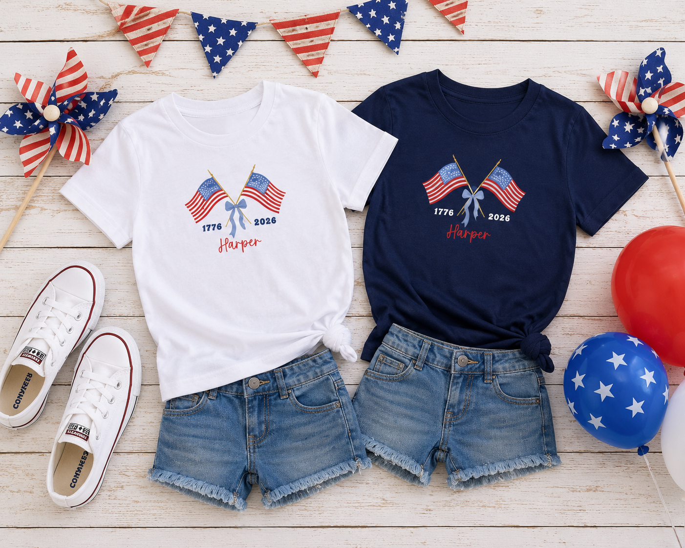 Personalized Fourth of July Shirt for Girls, Custom Patriotic Kids Tee, Americana Flag Shirt with Name
