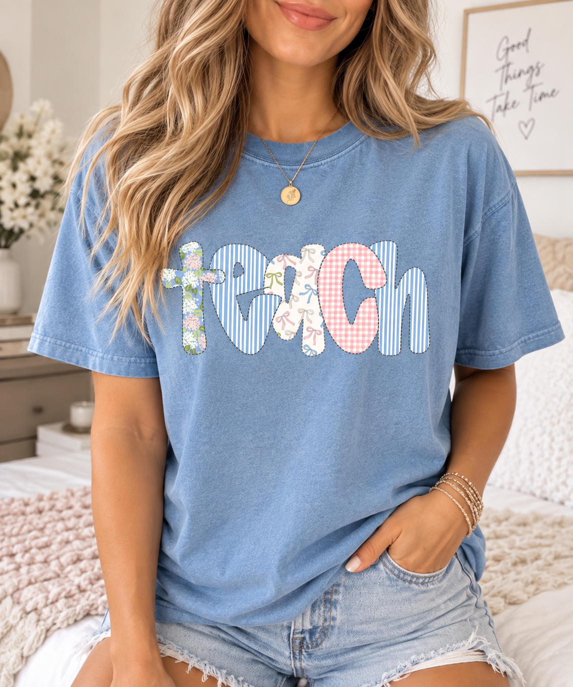 Blue Teach Teaching Shirt for Teachers, Trendy Teaching Outfits