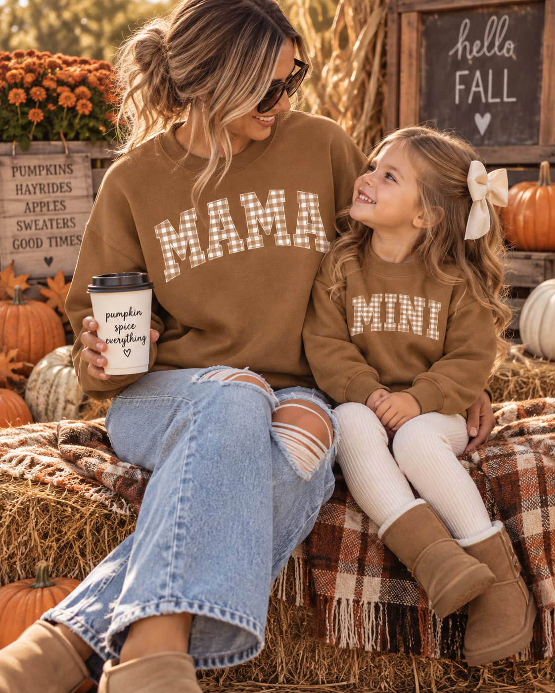 Mama & Mini Sweatshirts | Matching Mama and Mini Outfits | Autumn Brown Crewnecks | Mom Child Matching Sweatshirts