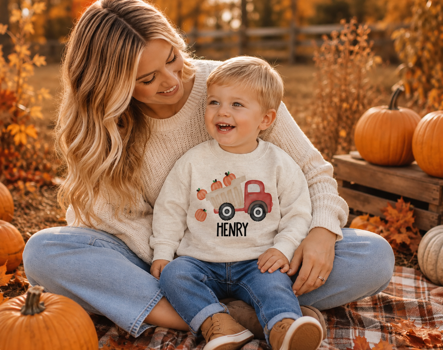 Personalized Fall Pumpkin Dump Truck Fall Crewneck for Kids