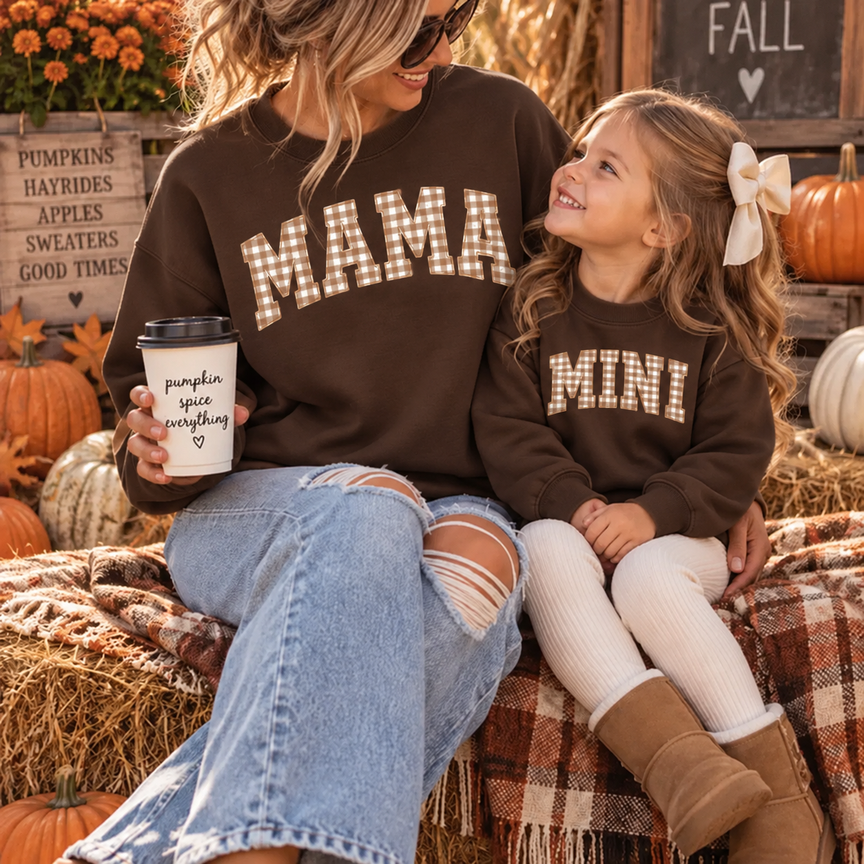 Mama & Mini Sweatshirts | Matching Mama and Mini Outfits | Autumn Brown Crewnecks | Mom Child Matching Sweatshirts (Copy)