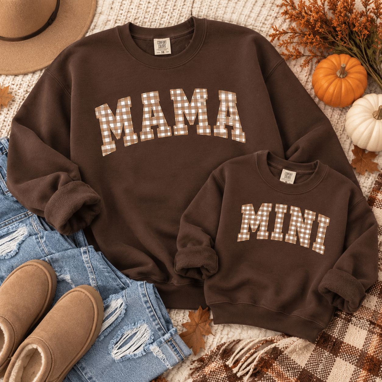 Mama & Mini Sweatshirts | Matching Mama and Mini Outfits | Autumn Brown Crewnecks | Mom Child Matching Sweatshirts (Copy)
