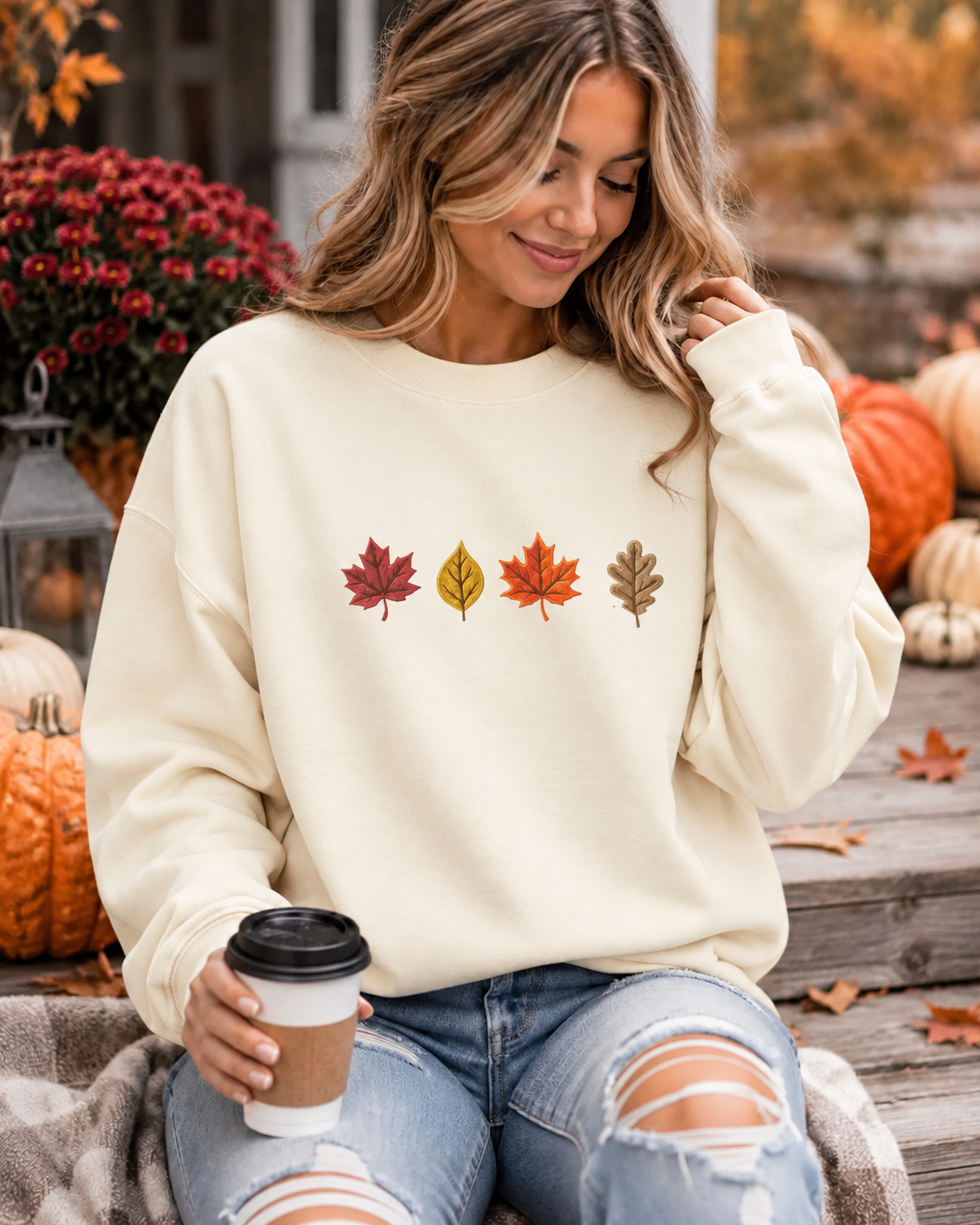 Fall Leaves Cream Crewneck Sweatshirt | Autumn Sweatshirt | Cozy Fall Pullover (Copy)