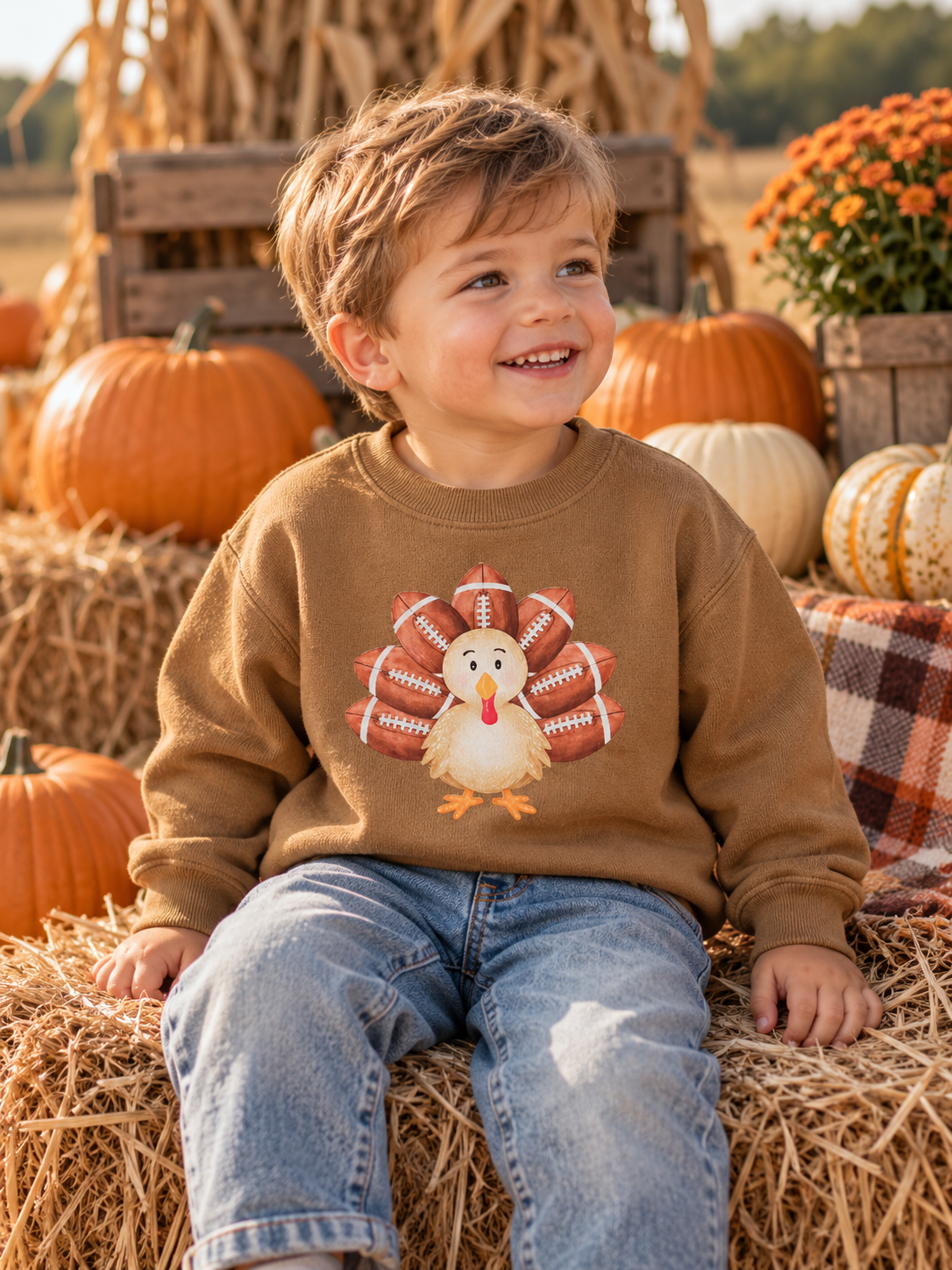 Kids Thanksgiving Turkey Football Sweatshirt | Turkey Football Sweatshirt | Thanksgiving Outfit for Kids | Fall Toddler Sweatshirt