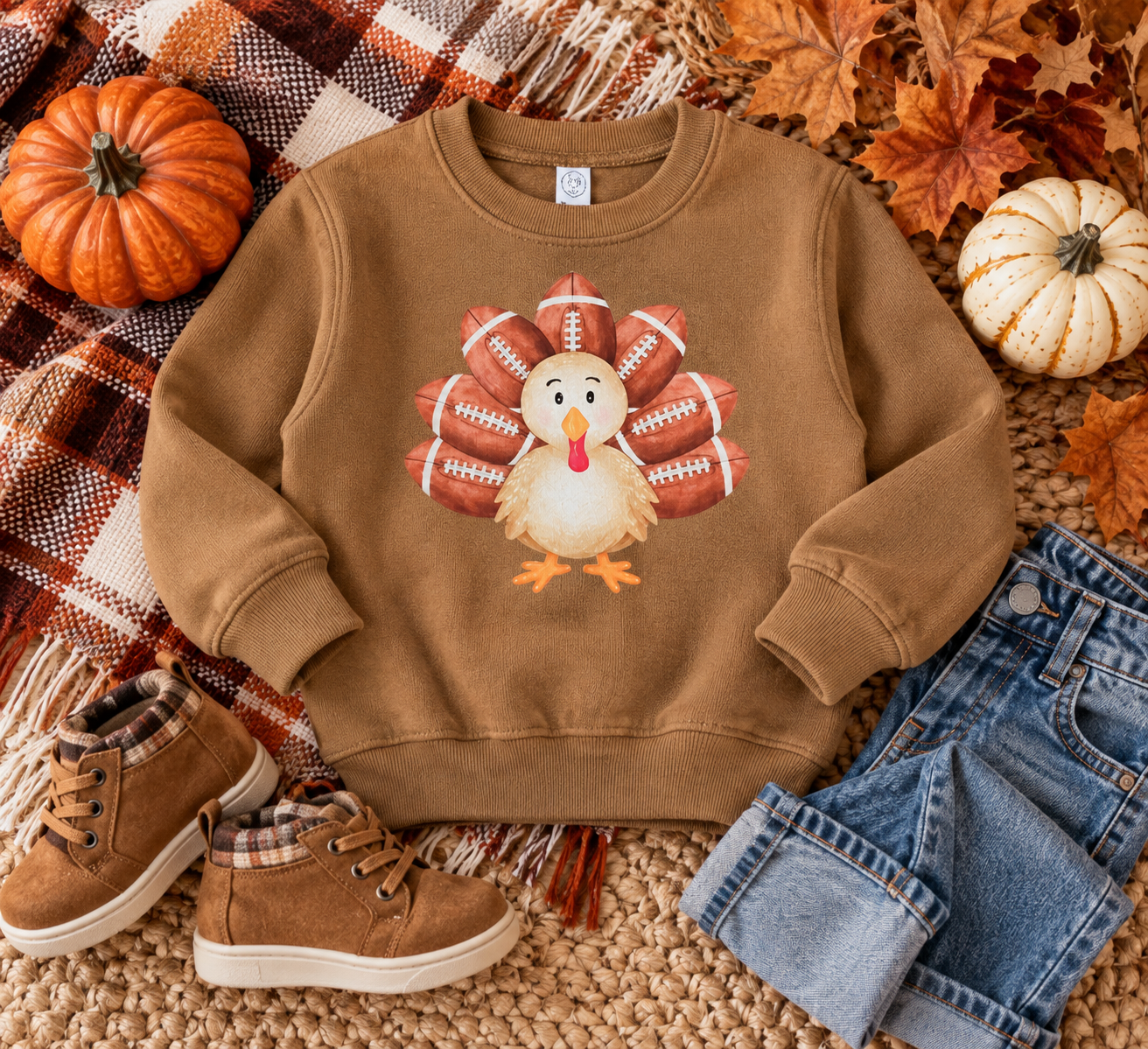 Kids Thanksgiving Turkey Football Sweatshirt | Turkey Football Sweatshirt | Thanksgiving Outfit for Kids | Fall Toddler Sweatshirt