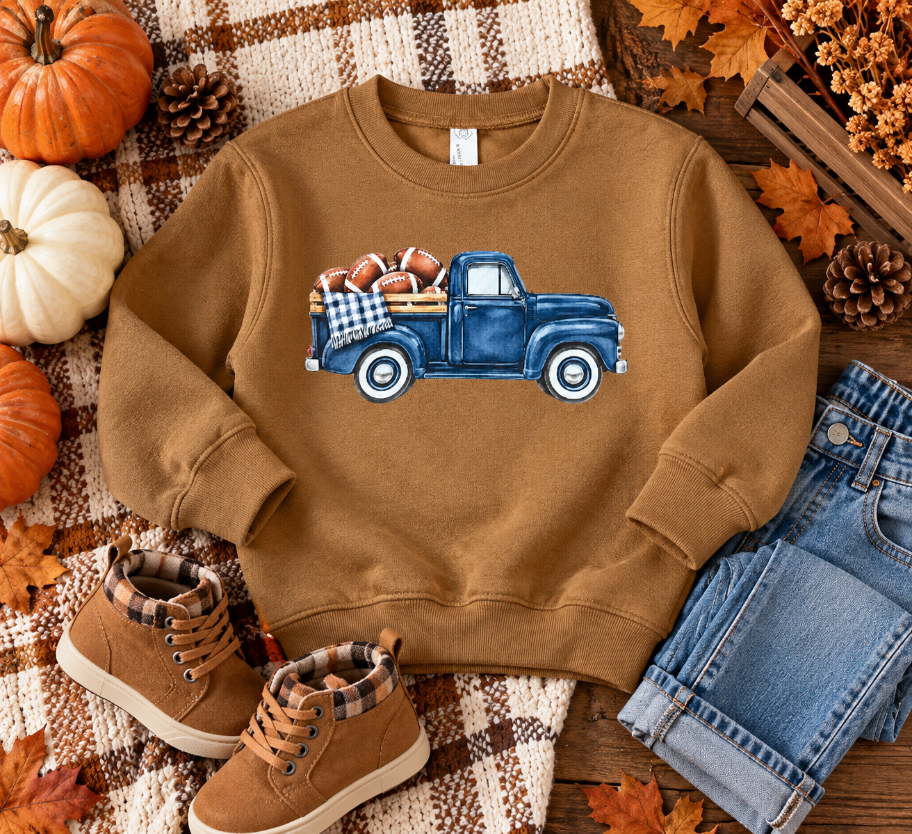 Football Truck Shirt for Boys | Vintage Football Shirt | Fall Football Outfit | Toddler Boy Football Shirt | Game Day Kids Shirt | Brown Tee