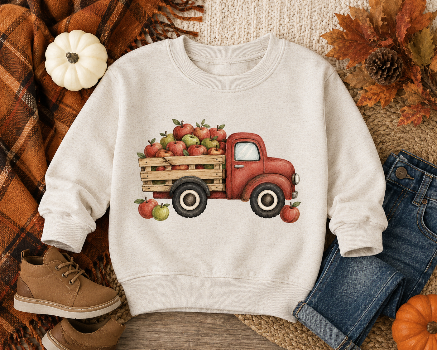 Apple Picking Kids Sweatshirt | Fall Apple Truck Crewneck | Vintage Apple Orchard Shirt | Boys Fall Sweatshirt | Apple Picking Outfit