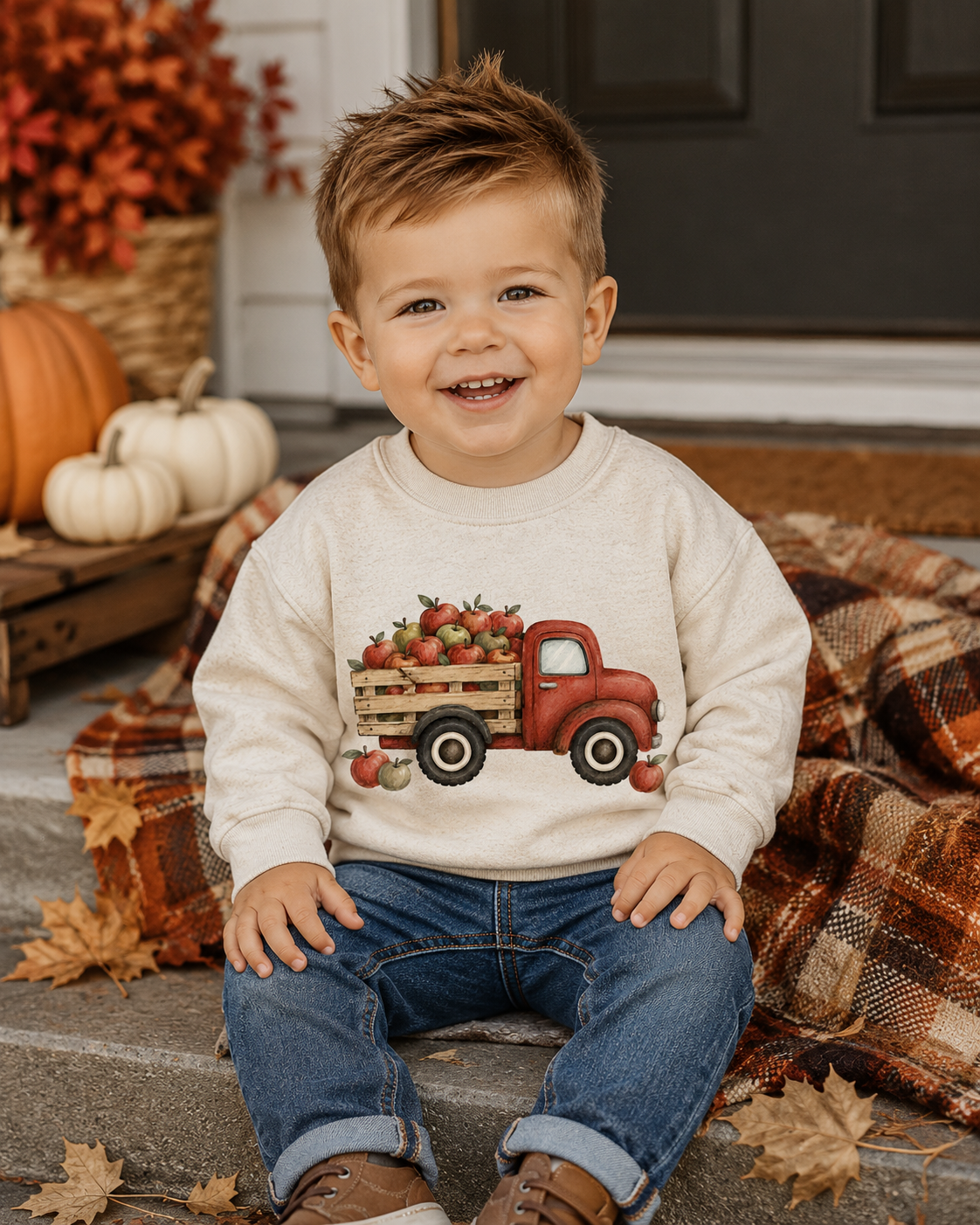 Apple Picking Kids Sweatshirt | Fall Apple Truck Crewneck | Vintage Apple Orchard Shirt | Boys Fall Sweatshirt | Apple Picking Outfit