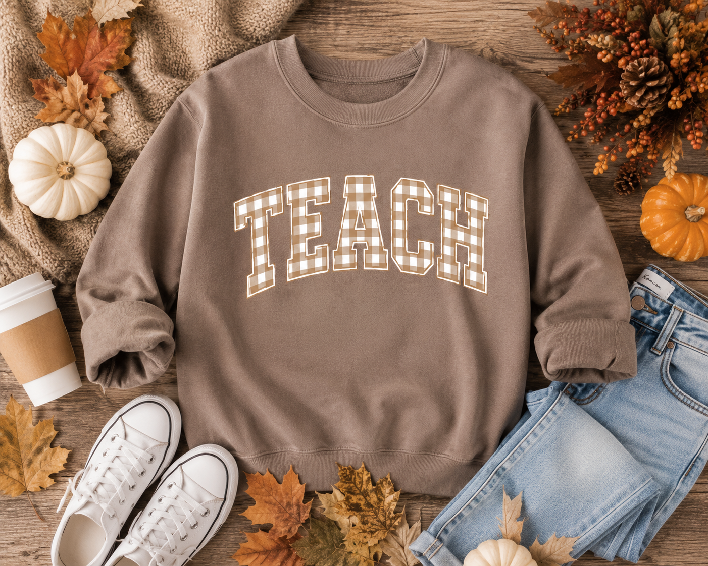 TEACH Plaid Crewneck Sweatshirt | Teacher Fall Sweatshirt | Teacher Appreciation Gift | Cozy Teacher Pullover | Fall Teacher Outfit | Comfort Colors