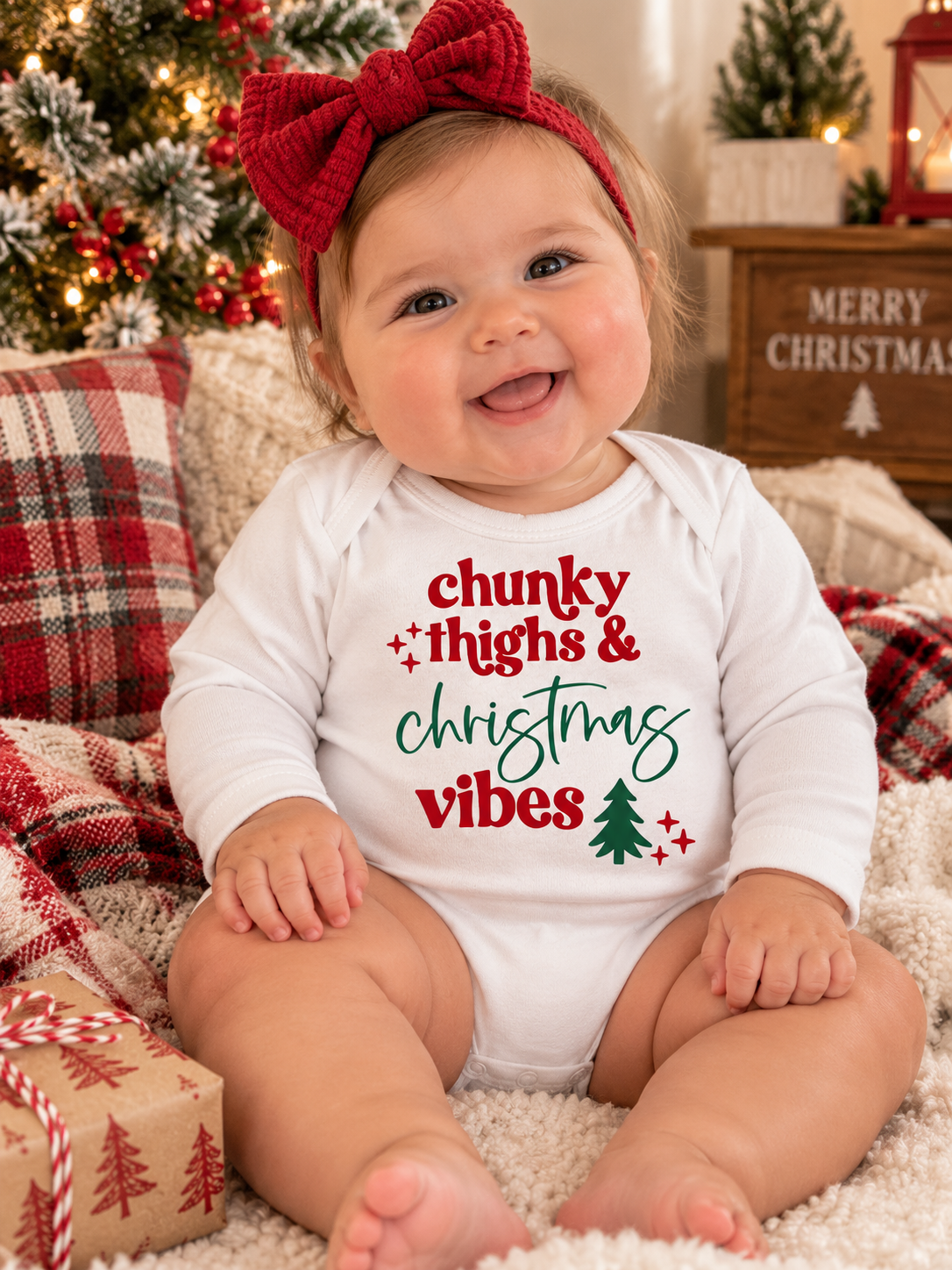 Chunky Thighs and Christmas Vibes Baby Outift