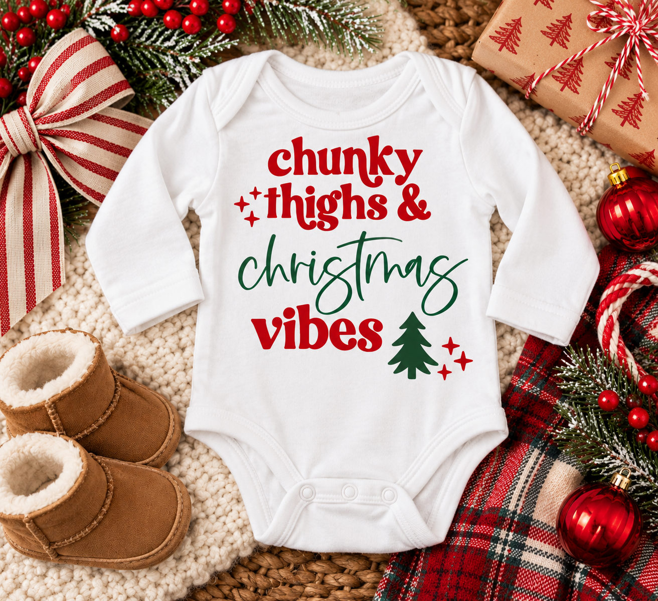 Chunky Thighs and Christmas Vibes Baby Outift