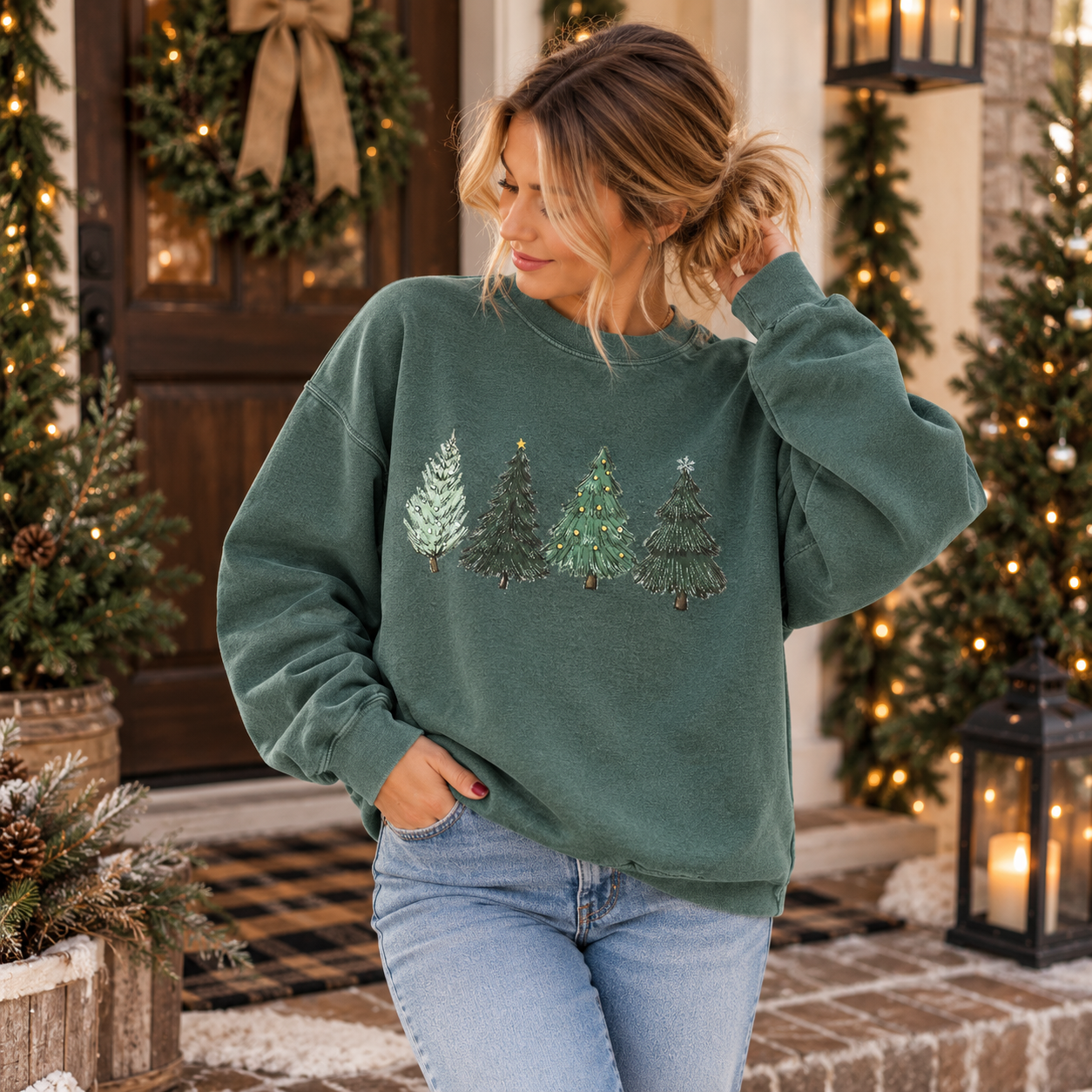Christmas Tree Pine Green Crewneck – Cozy Holiday Sweatshirt