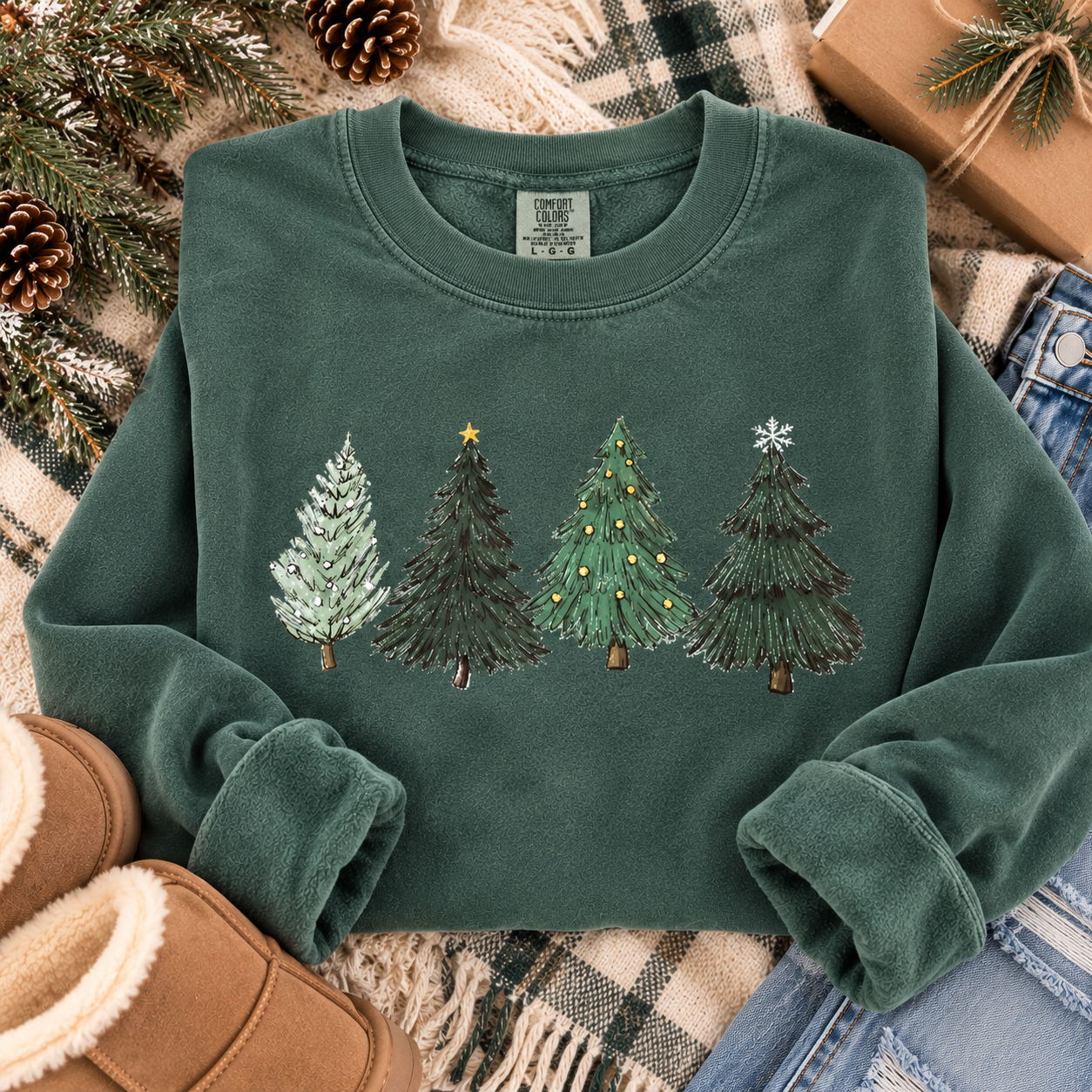 Christmas Tree Pine Green Crewneck – Cozy Holiday Sweatshirt